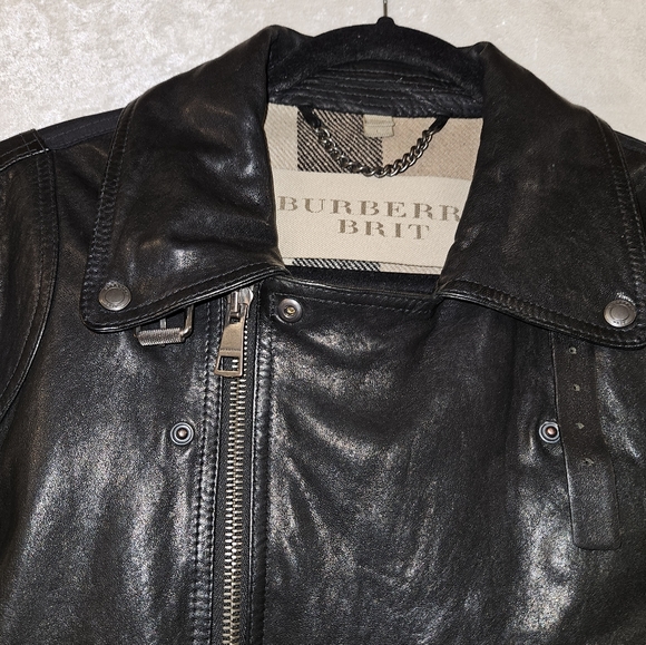 BURBERRY BRIT Leather Ballistic Motorcycle Jacket Size Large - Picture 2 of 15